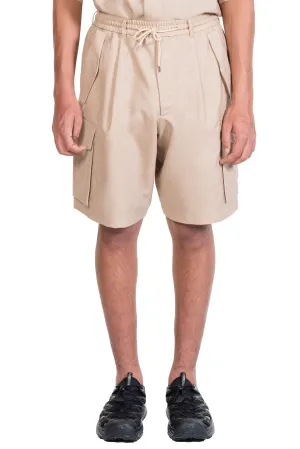Beige Printed Wool Cargo Shorts