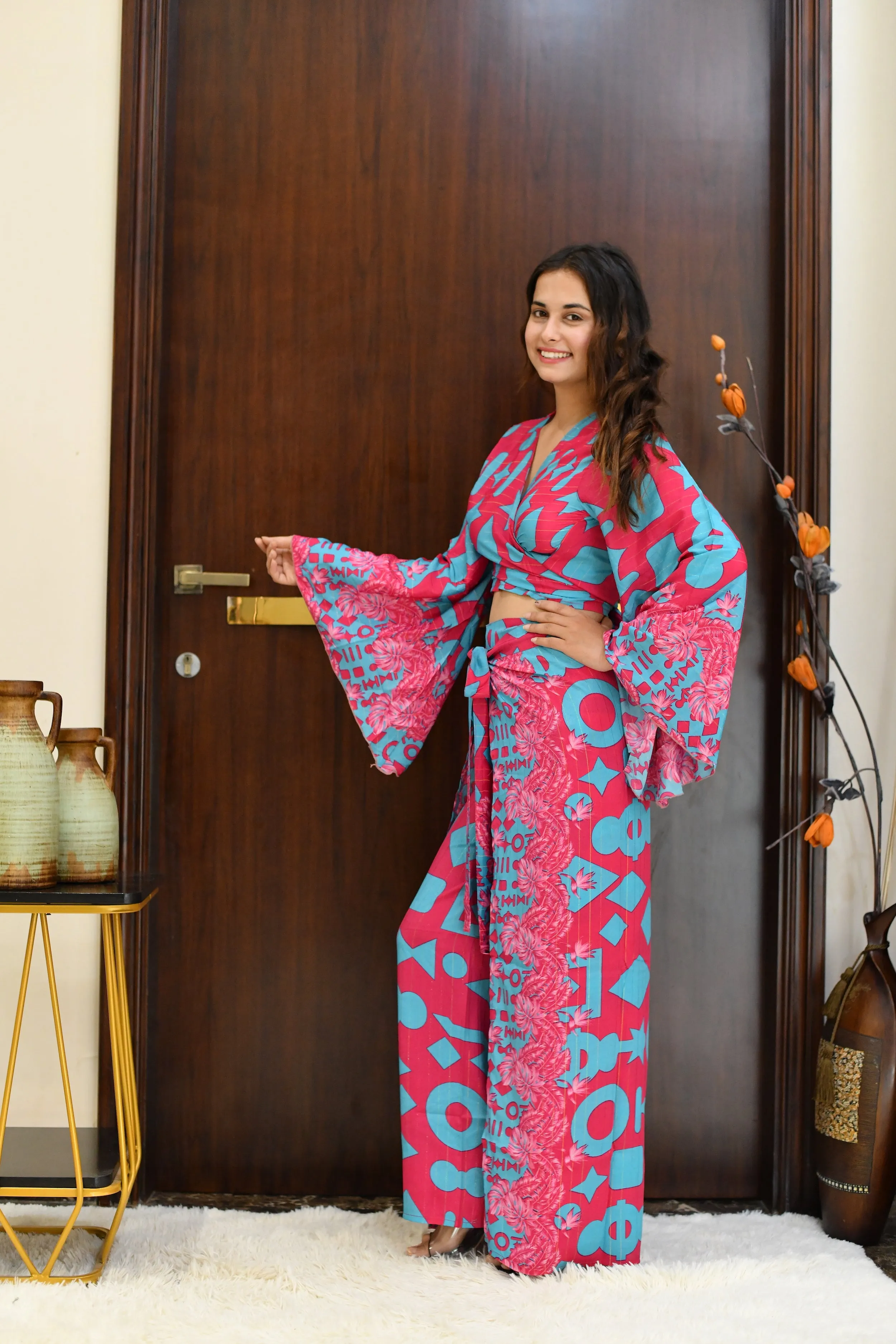 Boho Printed Wrap Trouser - Cotton Candy