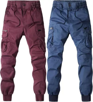 Drawstring Casual Cargo Pants for Men Multi-Pockets Military Cargo Trousers Lightweight Athletic Hiking Sweatpants