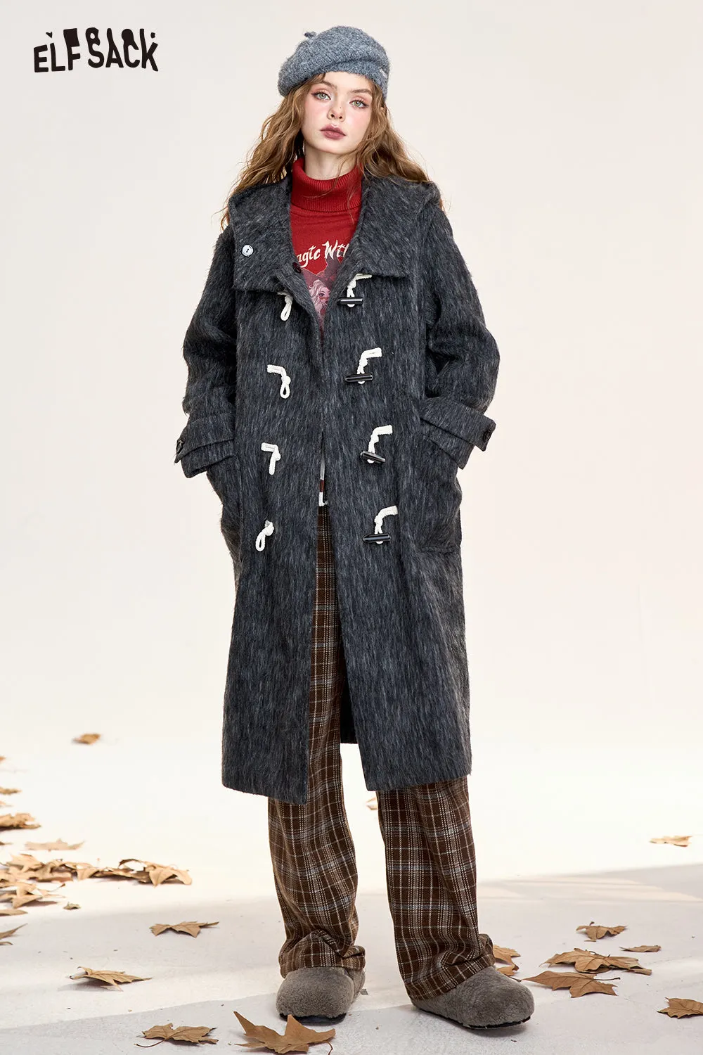 ELFSACK 2024 Winter New Arrivals Retro plaid casual straight pants for women, loose, slim, wide-leg