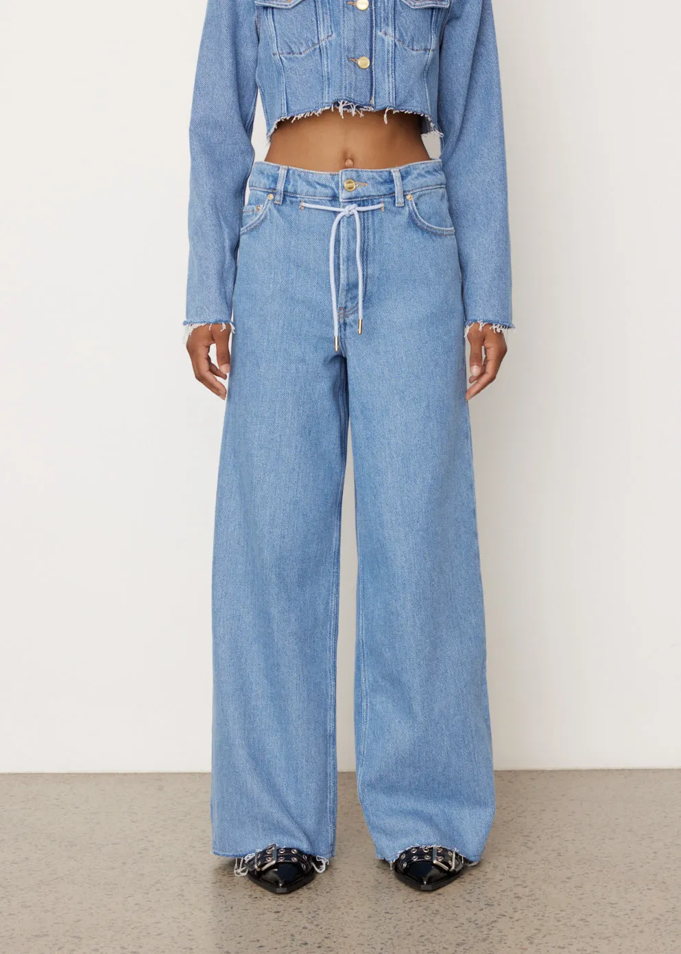 Heavy Denim Wide Drawstring Jeans
