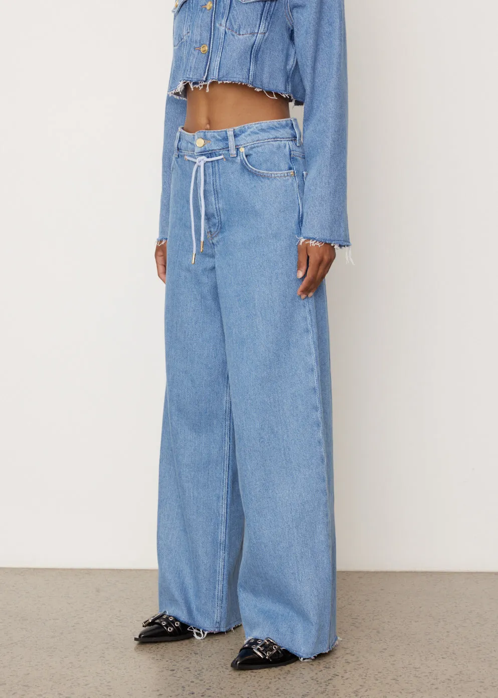 Heavy Denim Wide Drawstring Jeans