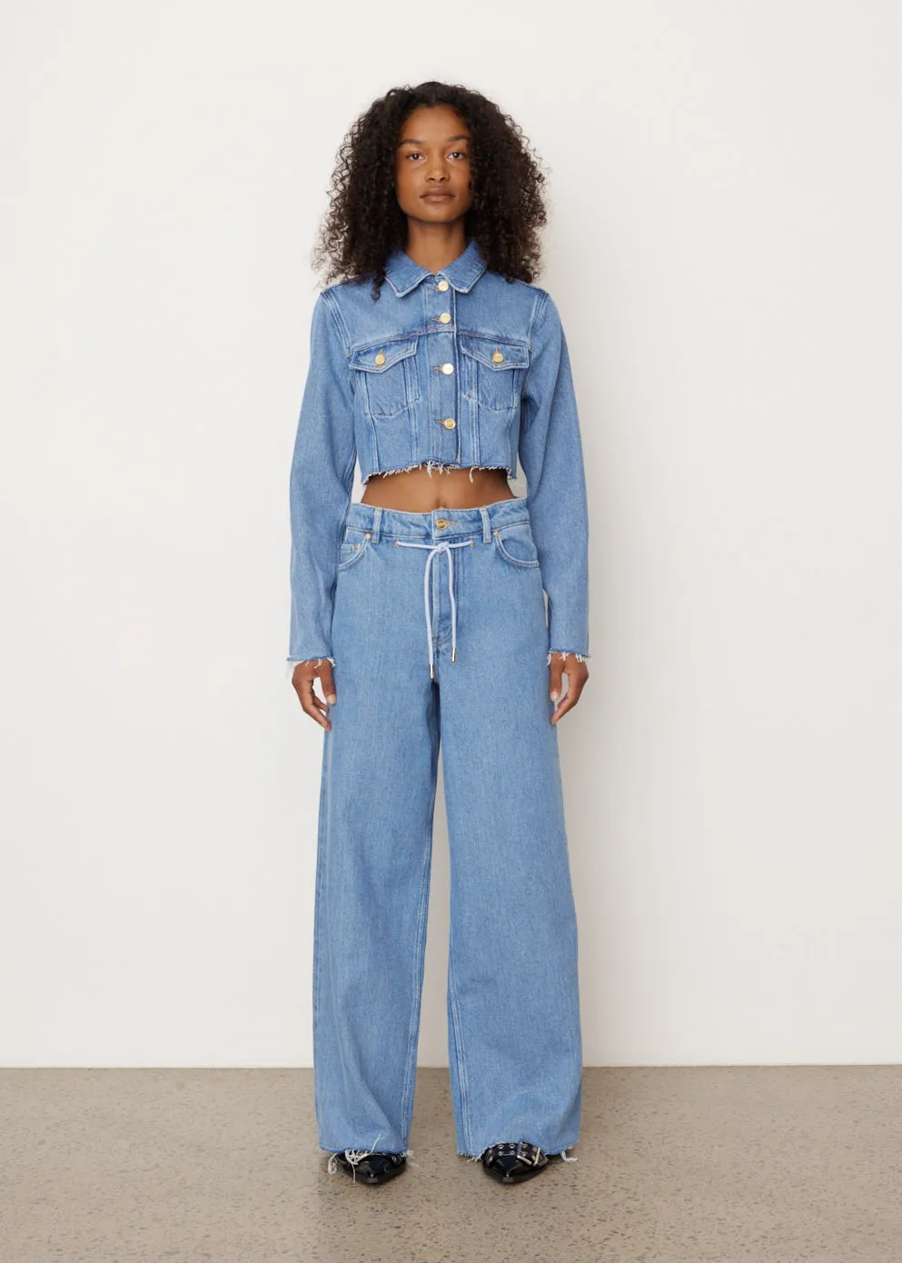 Heavy Denim Wide Drawstring Jeans
