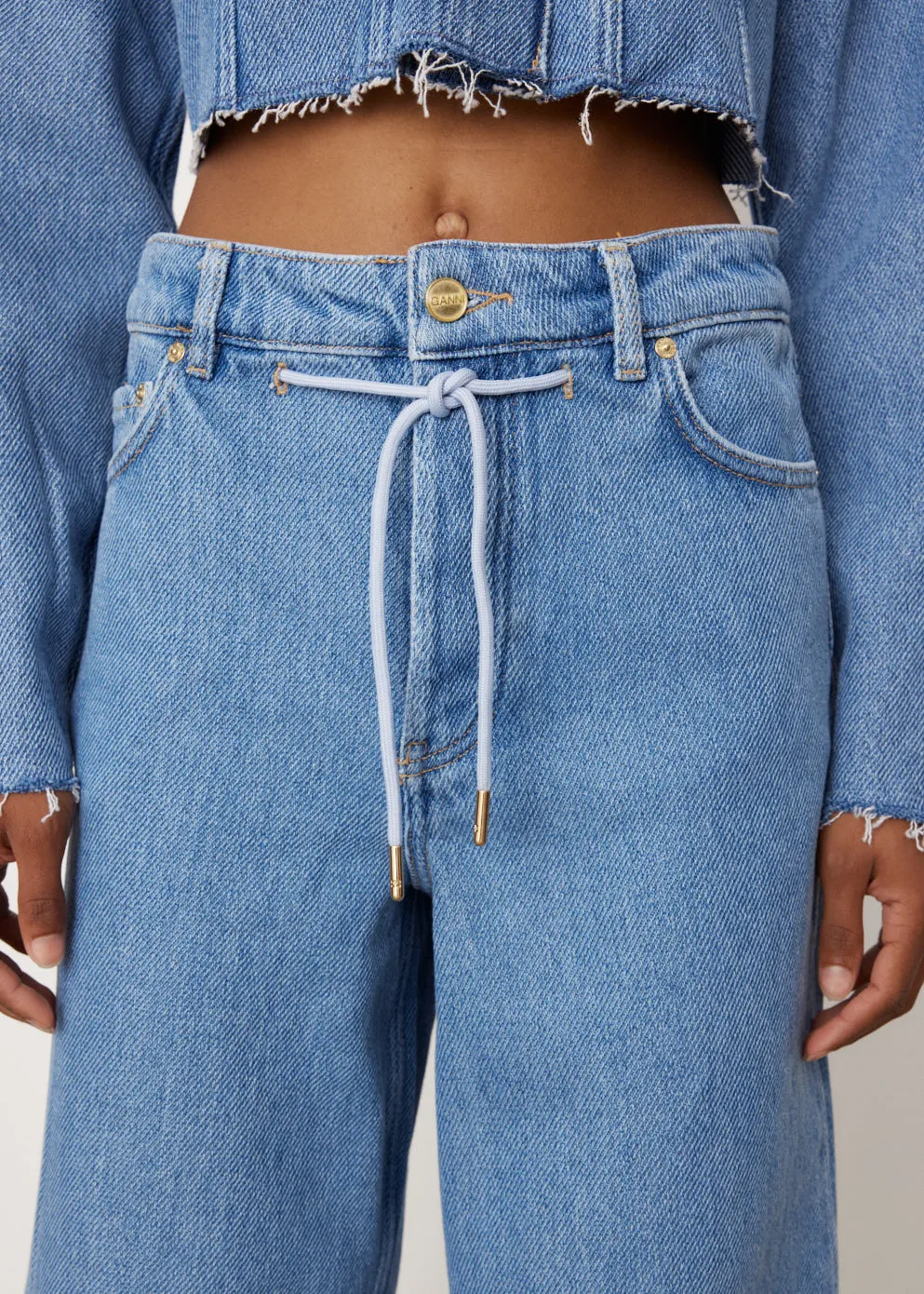 Heavy Denim Wide Drawstring Jeans