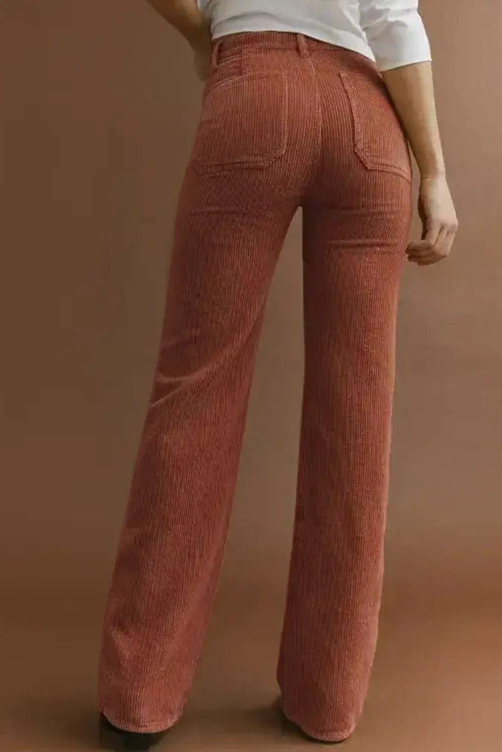 High Waist Square Pockets Corduroy Pants