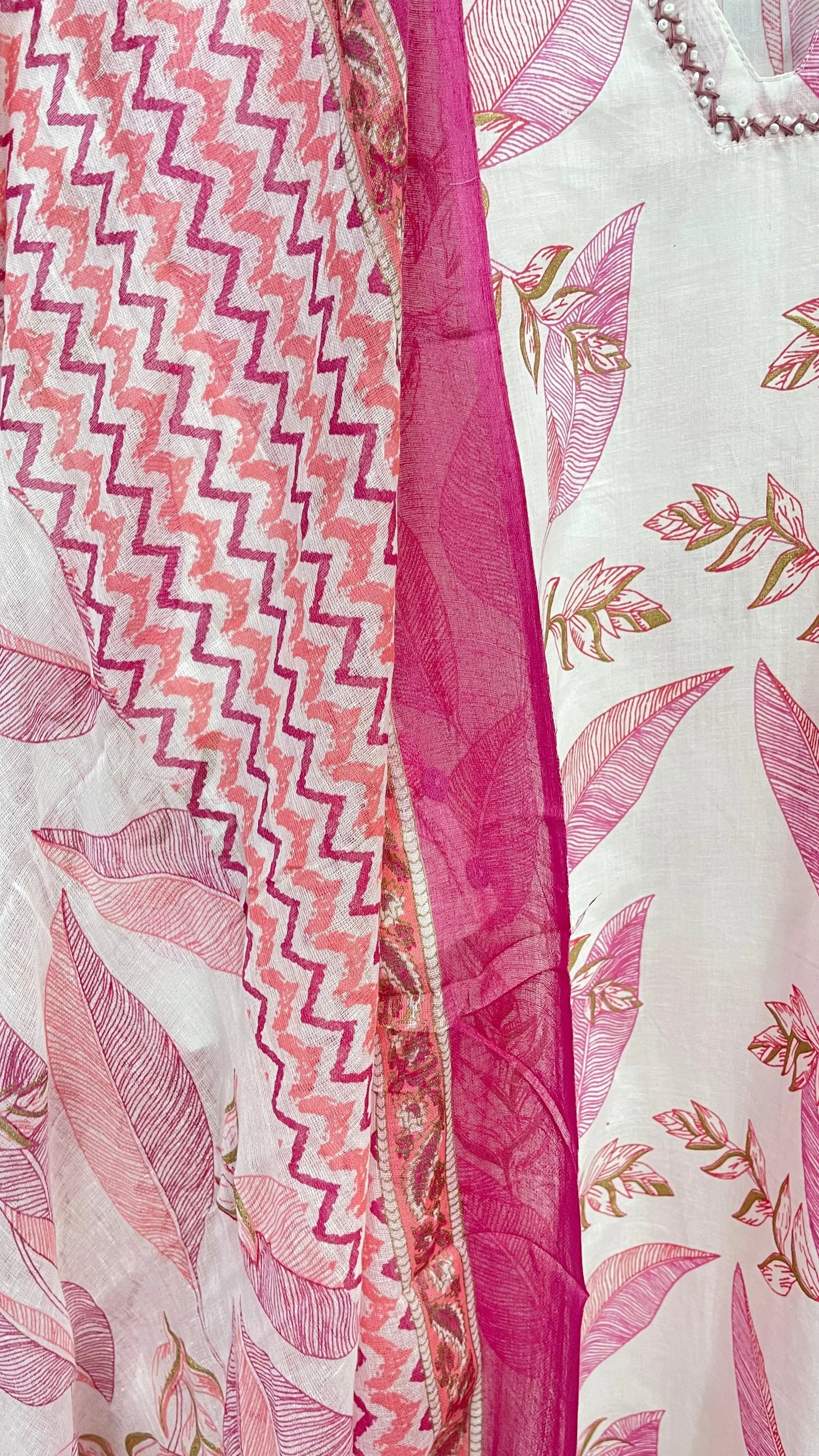 IVORY PINK FLORAL PRINTED COTTON KURTA SET