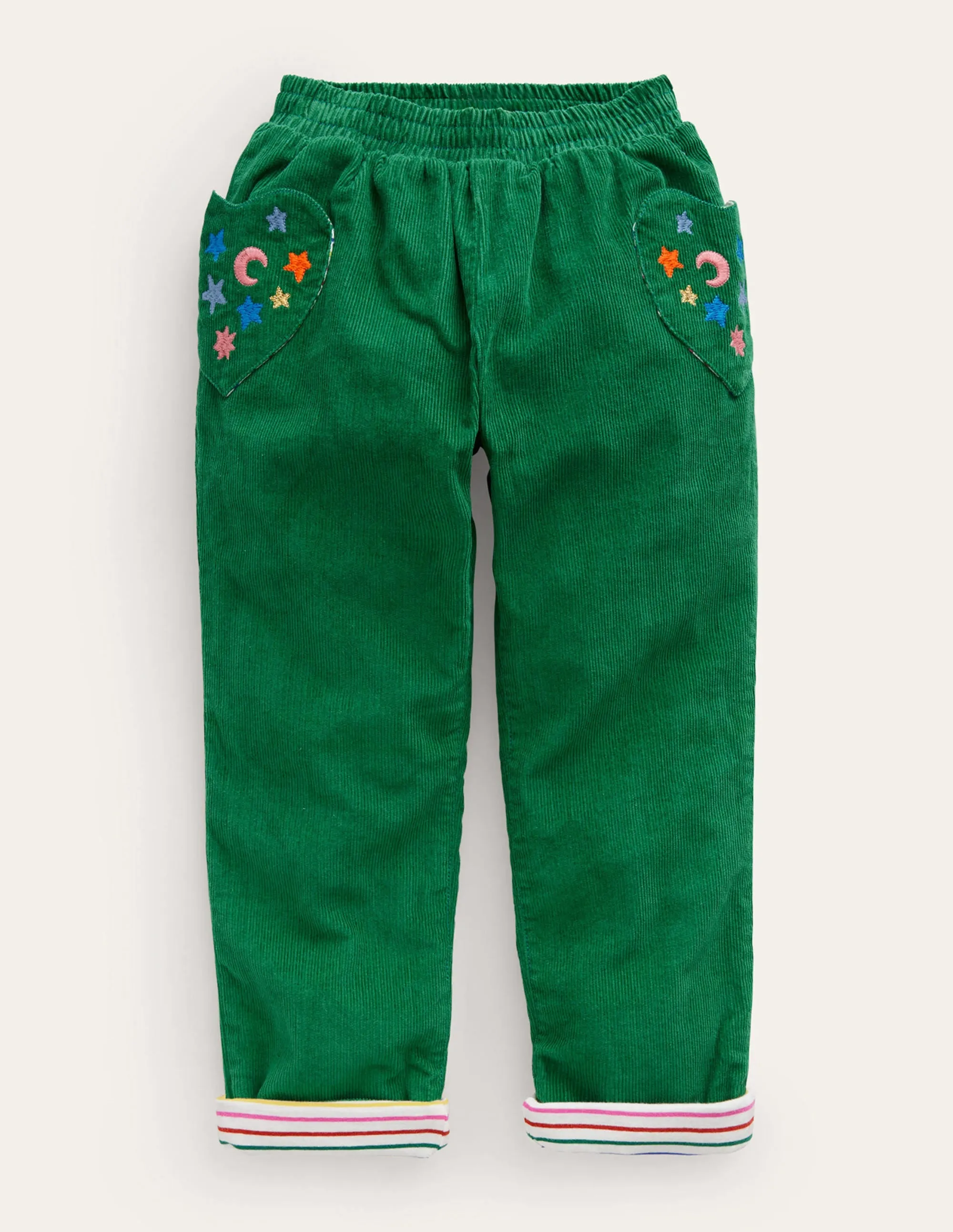 Lined Cord Pull-On Trousers-Deep Green