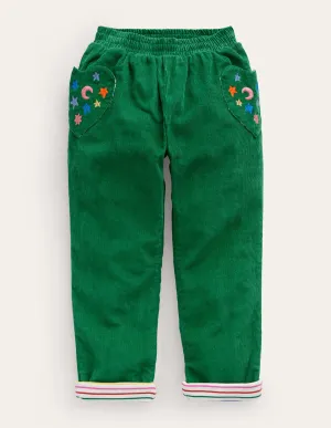 Lined Cord Pull-On Trousers-Deep Green