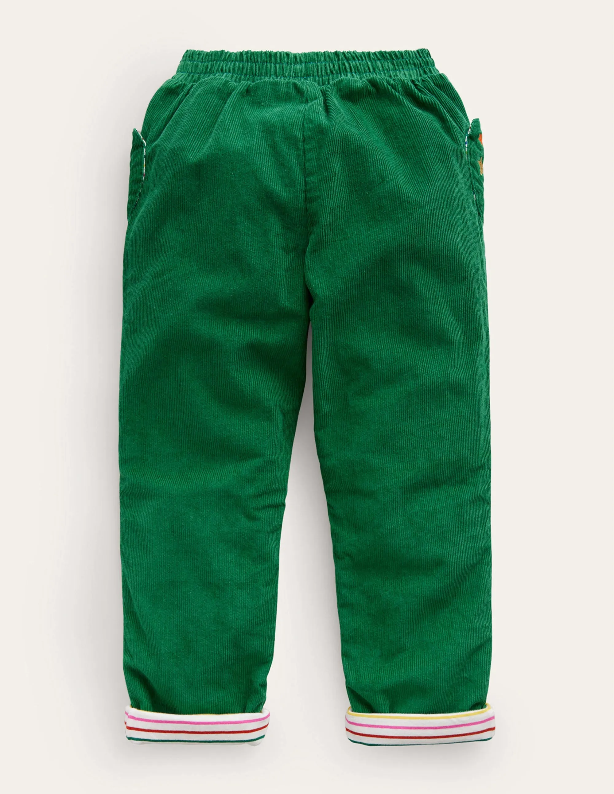 Lined Cord Pull-On Trousers-Deep Green