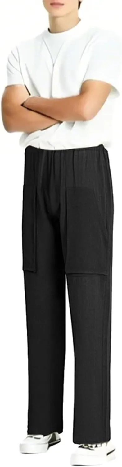Linen Pants Men Elastic Waist Drawstring Pants Beach Summer Pants Lightweight Linen Trouser with Pockets