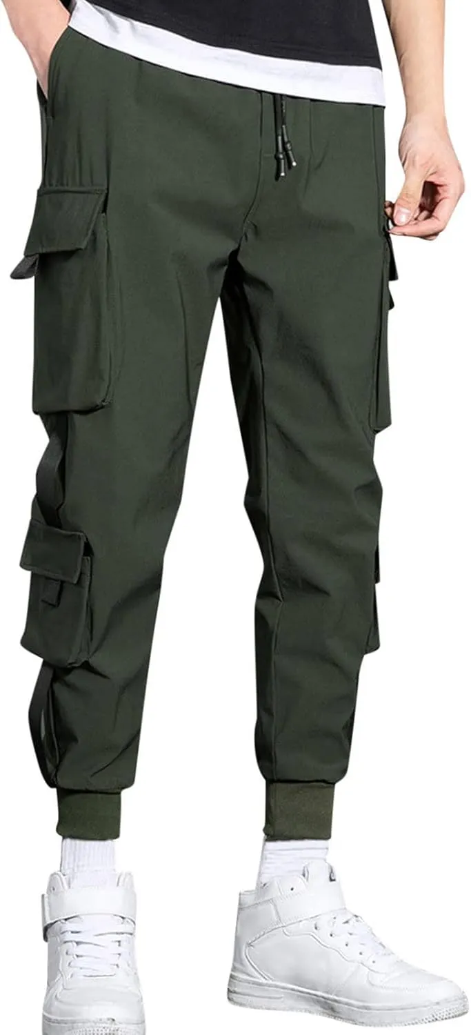 Mens Workout Cargo Sweatpants Track Pants Sports Thickened Pants Solid Waist Jogger Men's Active Fleece Pants Casual