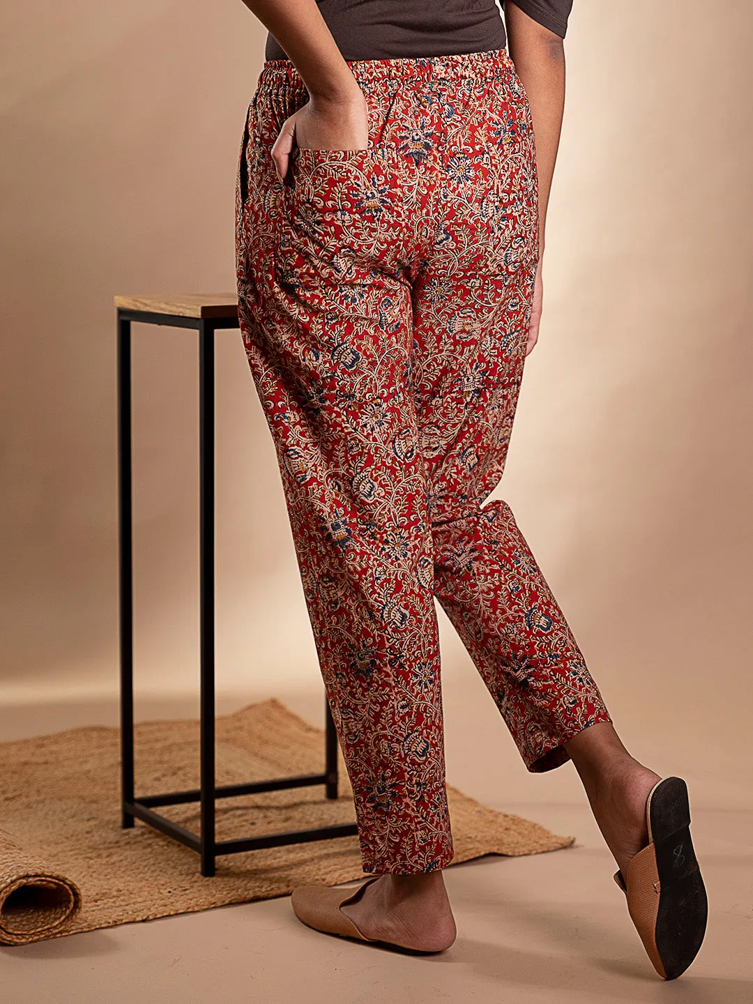 Printed Cotton Pants Red