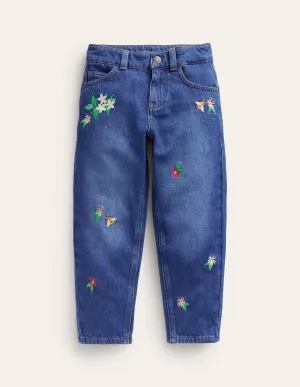 Relaxed Straight Jean-Mid Denim Embroidery