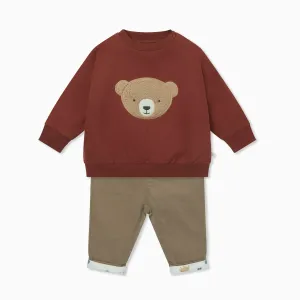 Sherpa Bear Sweatshirt & Corduroy Trousers Outfit