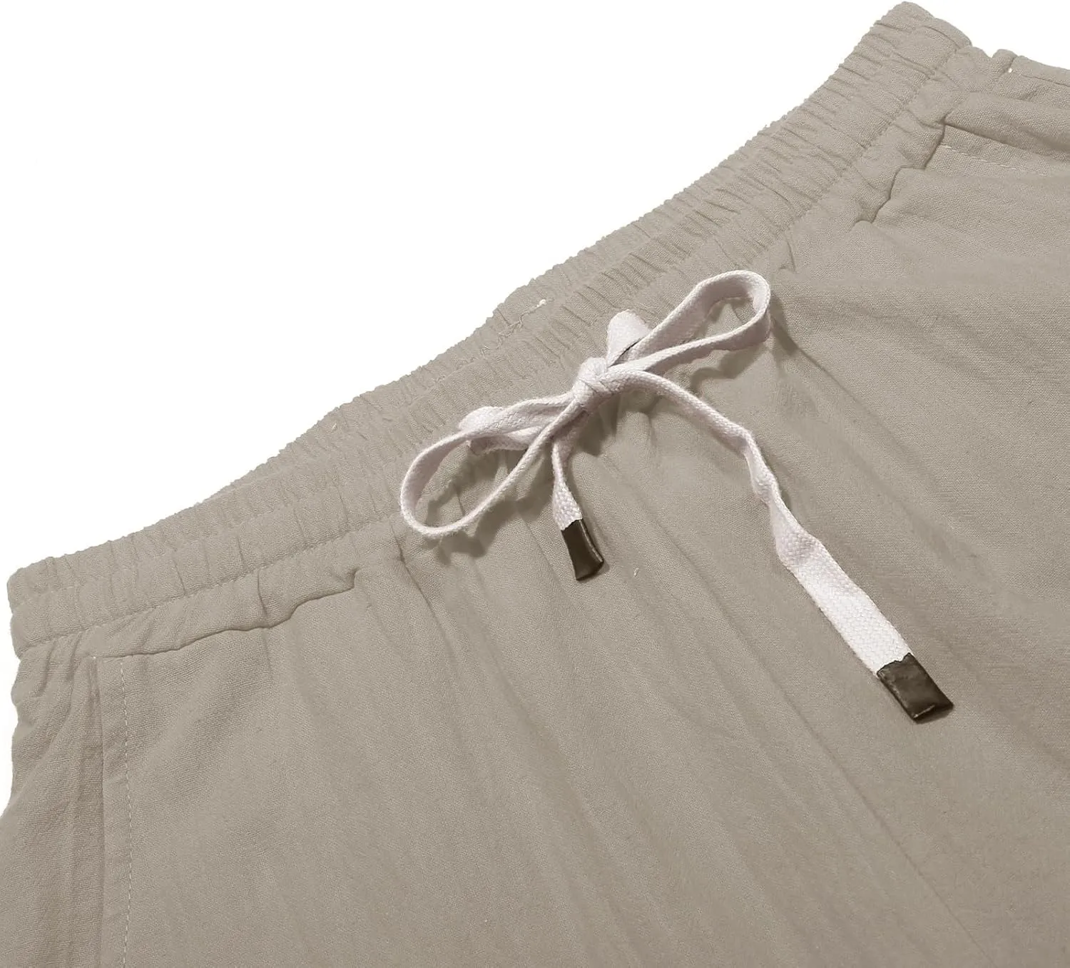 Striped Linen Pants Women Casual Summer Elastic Waist Trendy Slacks Straight Leg Lightweight Trousers with Pockets